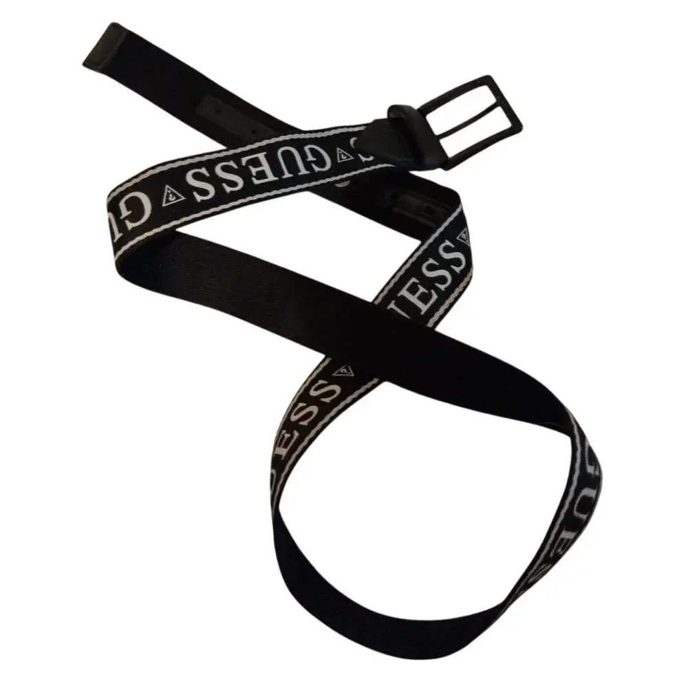 GUESS Sport Men's Adjustable Webbing Belt - Black Logo Print - Size Large